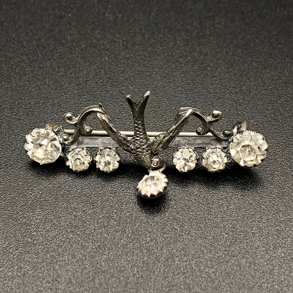 Vintage Victorian Silver Paste Swallow Brooch Bird Dangle C-Clasp 1.5" - Picture 6 of 8